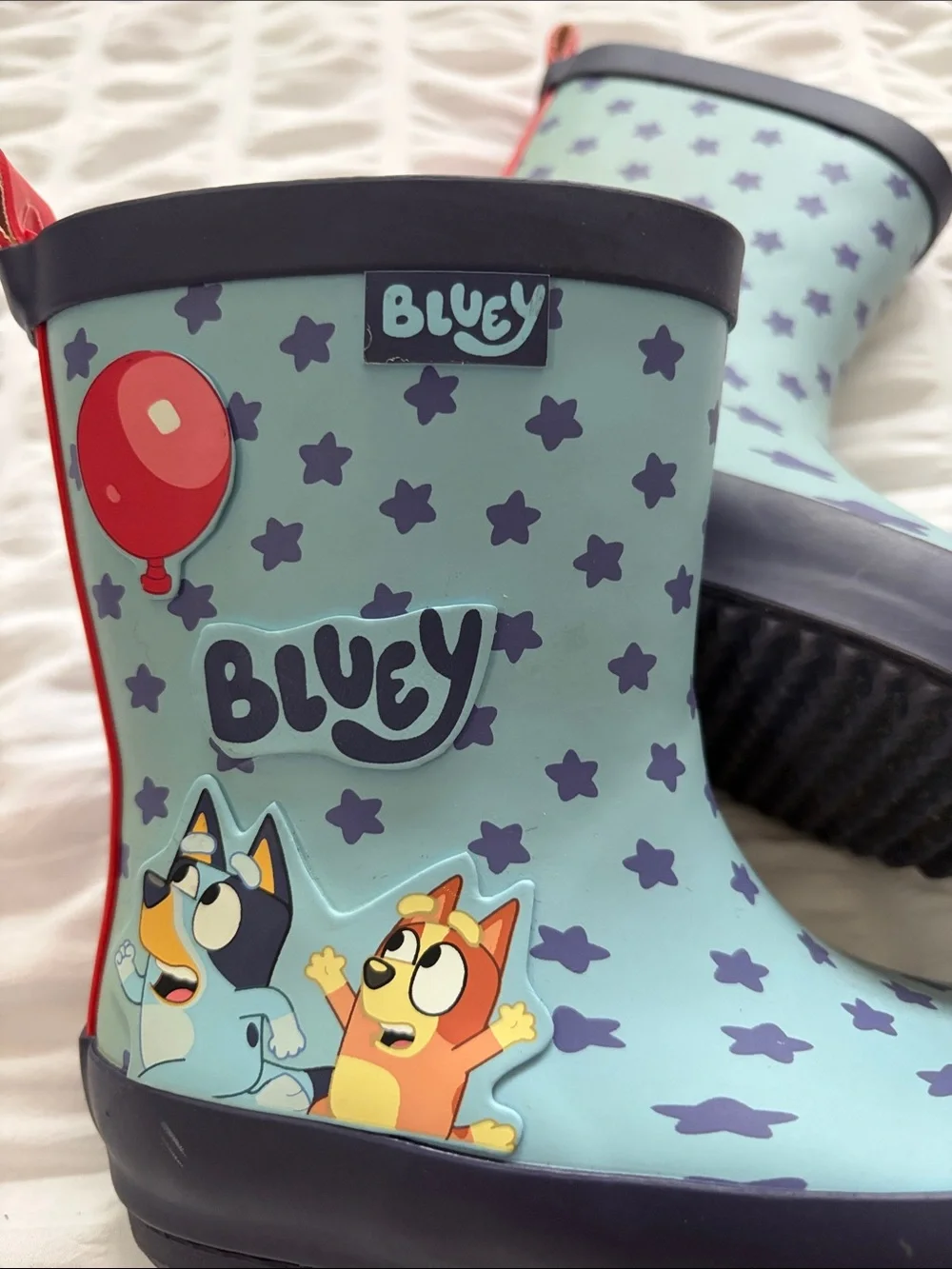 Bluey Kids' Light Blue Star Rain Boots in Navy/ Red Trim. Size 5/6 for Babies.